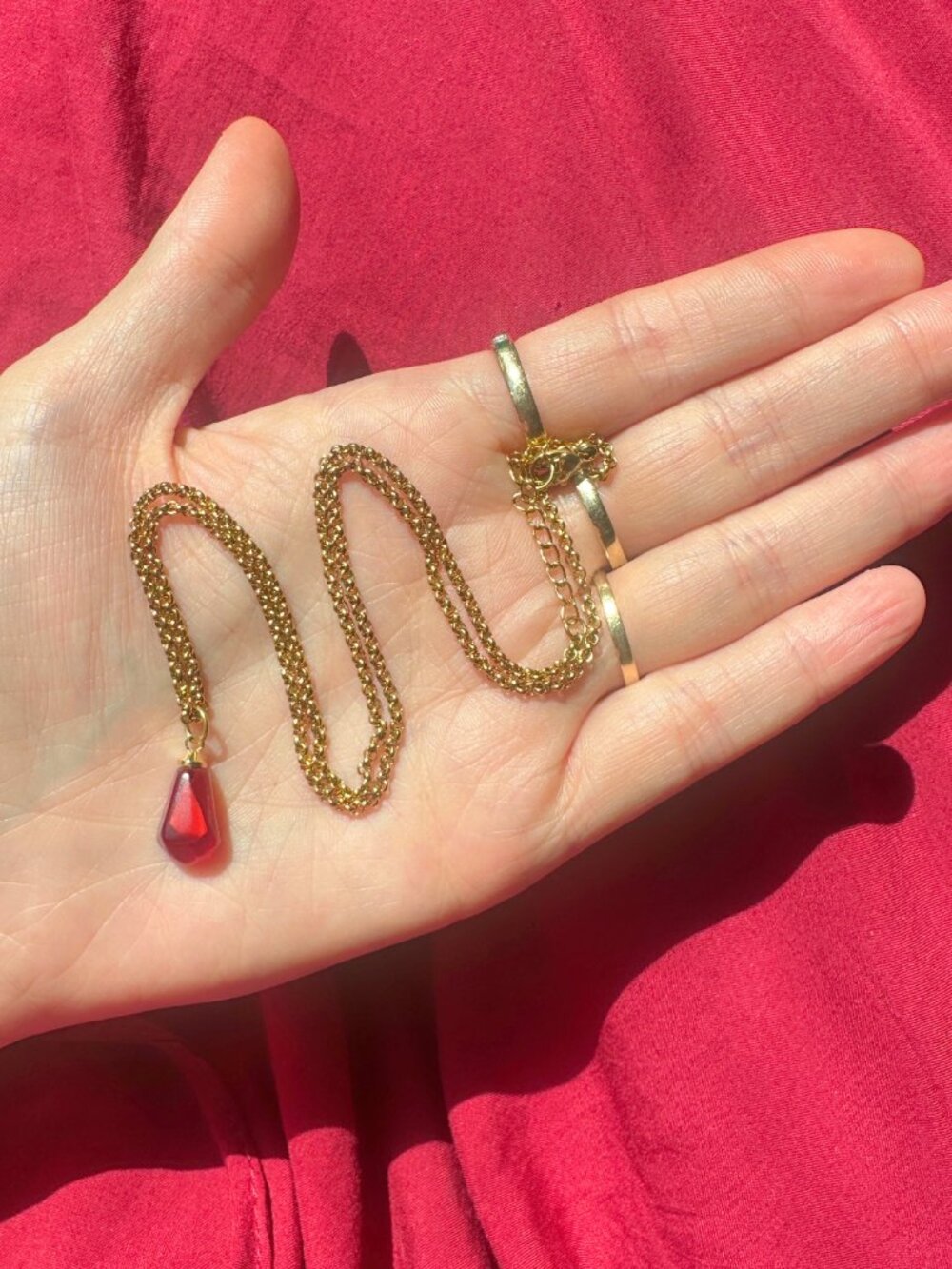 Pomegranate Seed Necklace With 18k Gold-Plated Chain